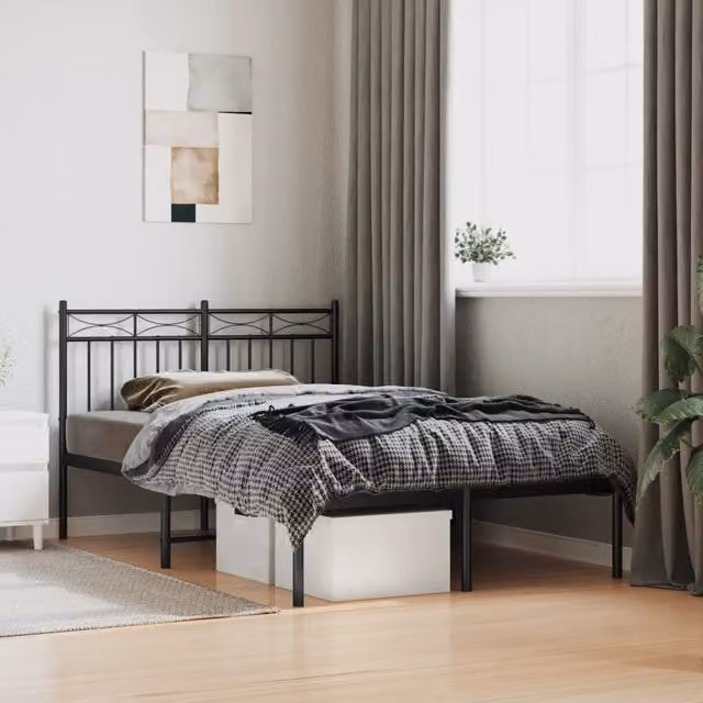 Berkfield Home Metal Bed Frame with Headboard in Black, W/D/H: 120 x 200 cm – 1