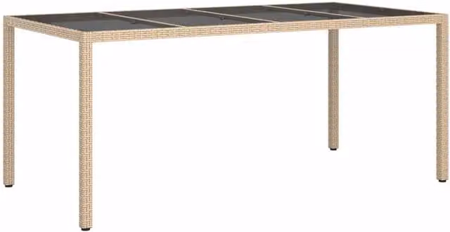Berkfield Home Beige Extendable Garden Table with Tempered Glass and Poly Rattan, W/D/H: 190 x 90 x 75 cm