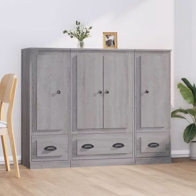 Berkfield Home Set of 3 Grey Sonoma Minimalist Wall Mounted Highboards in Engineered Wood
