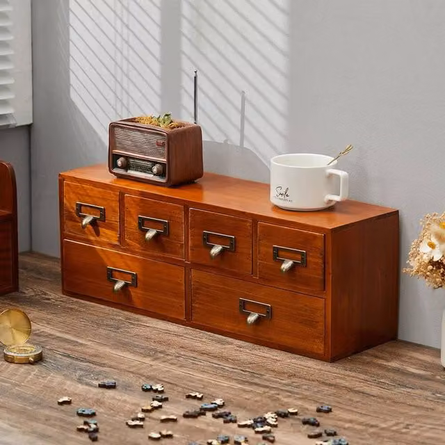 SPETLEK Solid Oak 6-Drawer Storage Cabinet in Brown, W: 100 cm