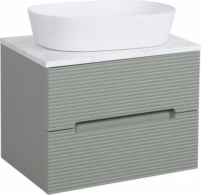 Bathroom Kingdom Monza Green and Grey Fluted Wall Hung Vanity Basin, Width: 60 cm