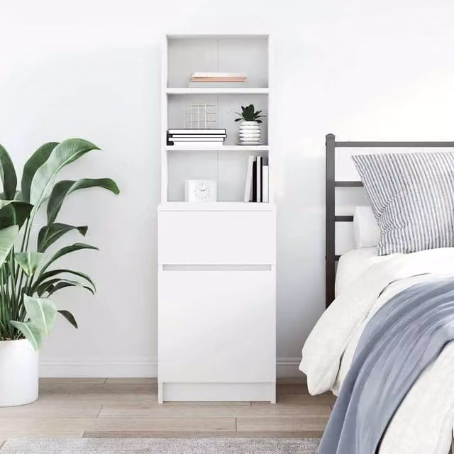 Berkfield Home Durable White Bedside Cabinet in Engineered Wood W/D/H: 39 x 35 x 125 cm