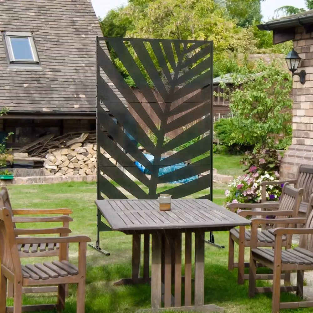 Kelvenix Black Steel Outdoor Privacy Screen with Stand and Stakes – 3