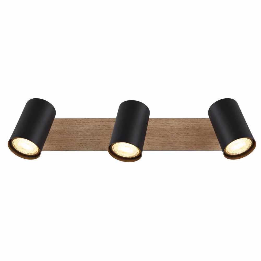 Netlighting Linca Modern Ceiling Spotlight Bar in Black and Wood with 3x GU10 Sockets – 2