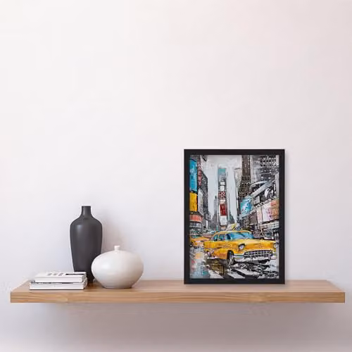 Artery8 New York City Taxi Times Square Cityscape Framed Wall Art Print, Multicolour, W: 21.0 cm, H: 29.7 cm – 4
