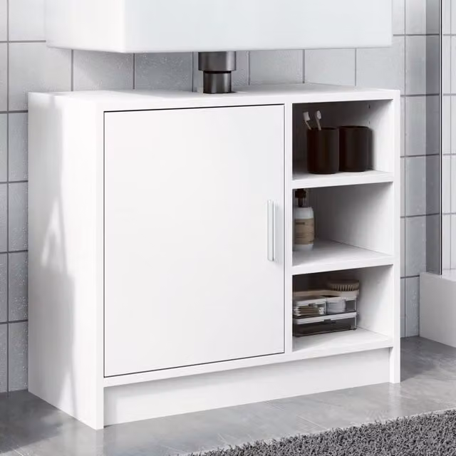 Berkfield Home White Sink Cabinet with Hinged Doors and Internal Shelves, W/D/H: 63 x 29 x 55 cm