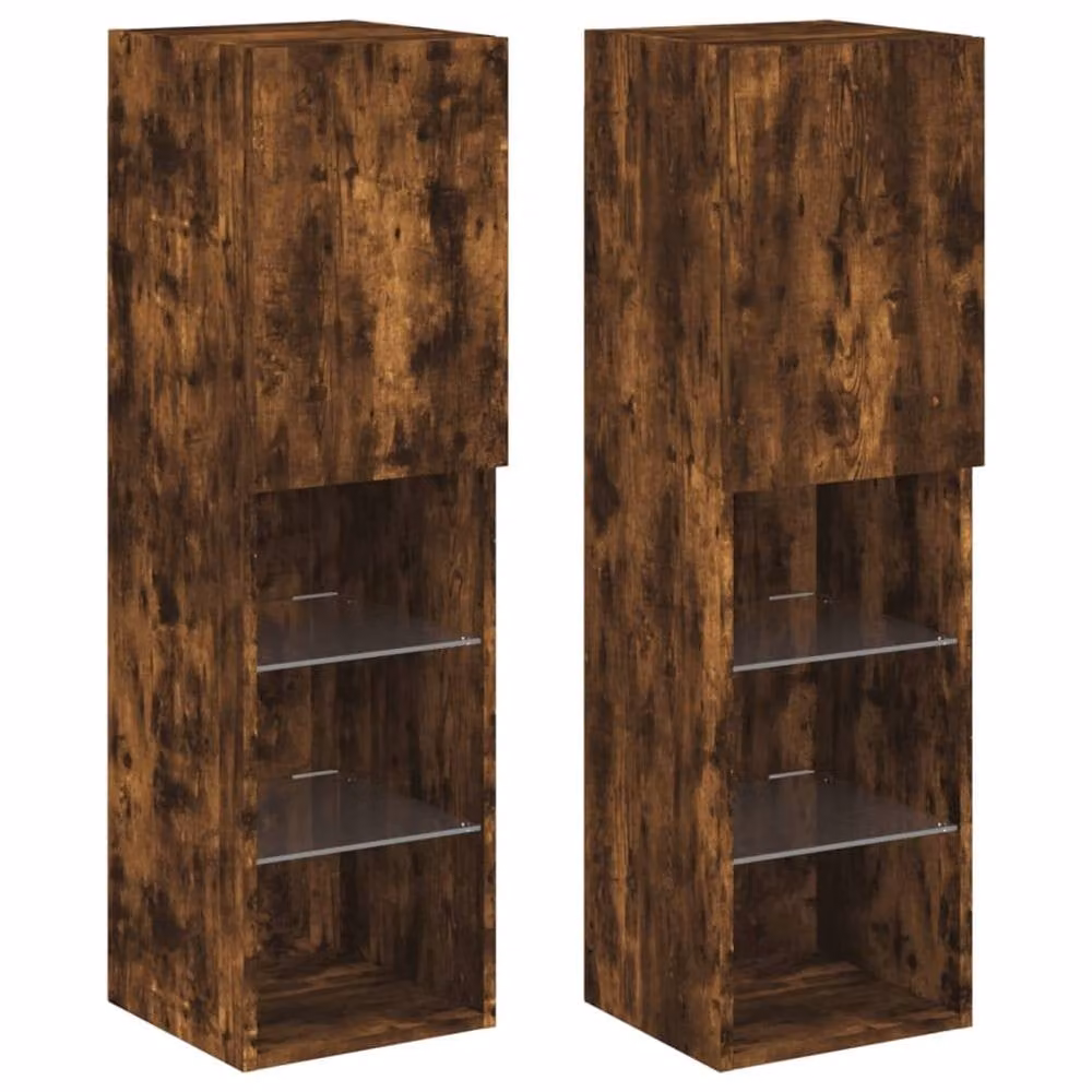 Berkfield Home Set of 2 Modern TV Cabinets with LED Lights in Smoked Oak Brown, W/D/H: 30.5 x 30 x 102 cm – 3