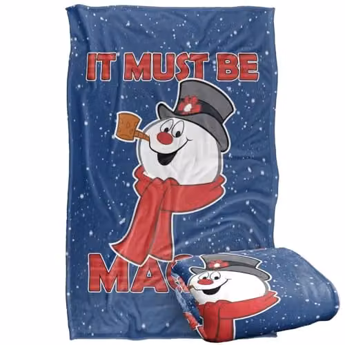 LOGOVISION Frosty The Snowman It Must Be Magic Super Soft Silky Fleece Blanket, Multicolour and Blue – 1