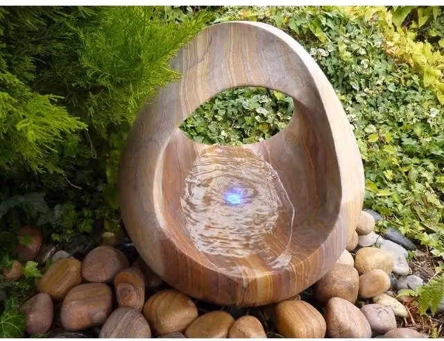Buttercup Farm Rainbow Babbling Basket Tabletop Water Feature with Pump and Light in Brown and Orange