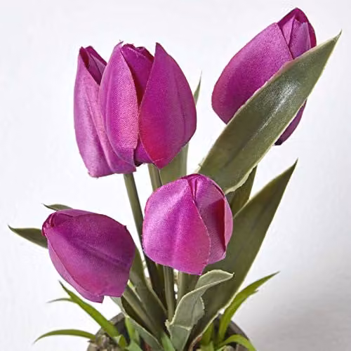Homescapes Artificial Purple Tulips in a Grey Stone Pot, Height: 27 cm – 3