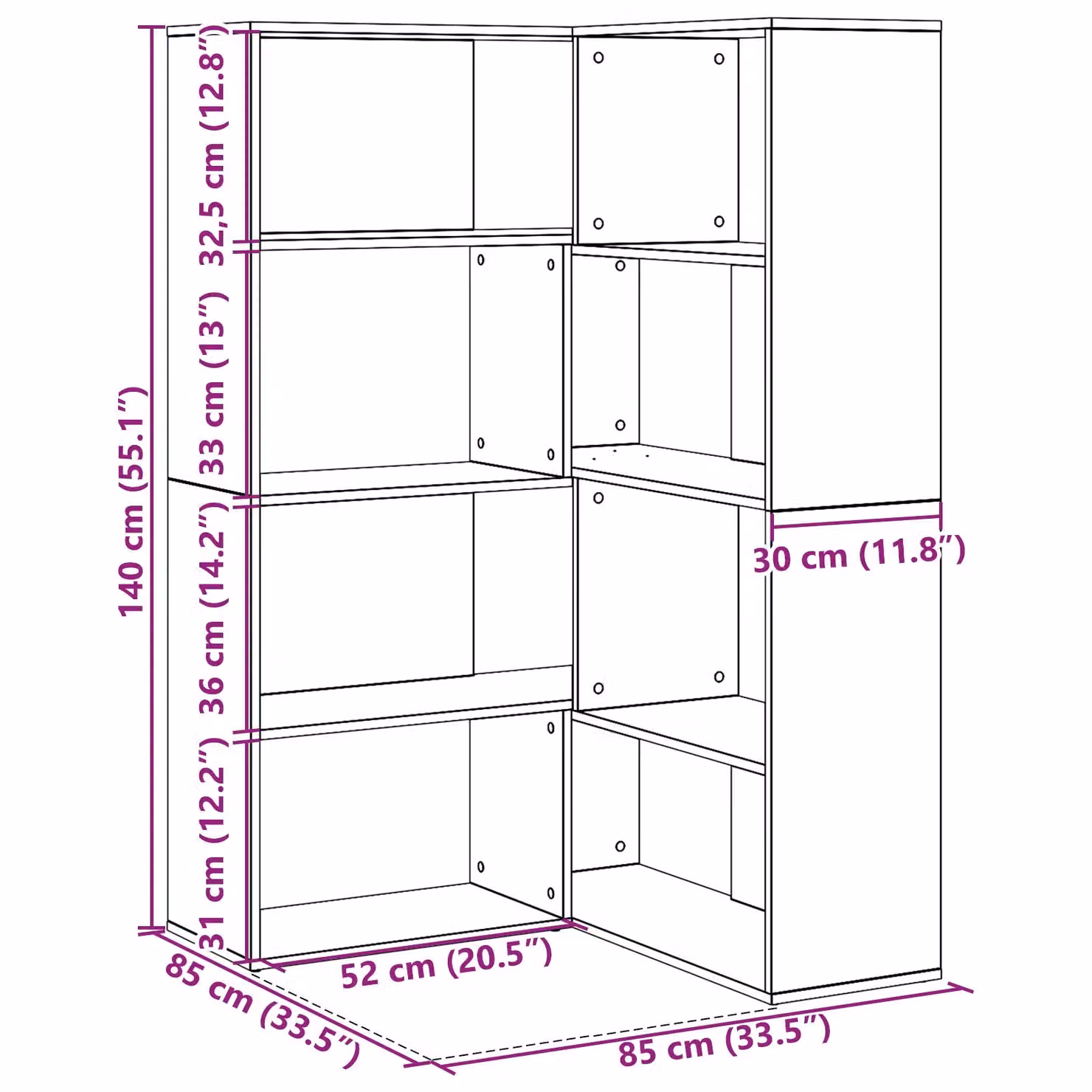 Berkfield Home Modern Corner Cabinet in Black Oak with Adjustable Shelves, H 140.5 x W 30 x D 30 cm – 6