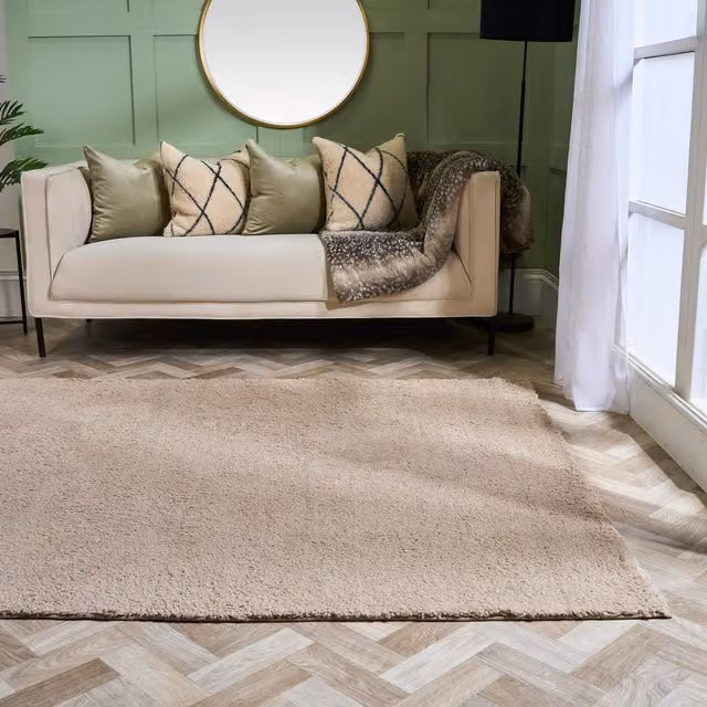 OHS Fluffy Teddy Rug Soft Non-Slip Area Mat in Beige, W: 160 cm, L: 230 cm
