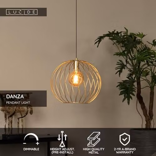 Lucide Danza Pendant Light in Gold/Brass, Diameter: 40 cm – 2