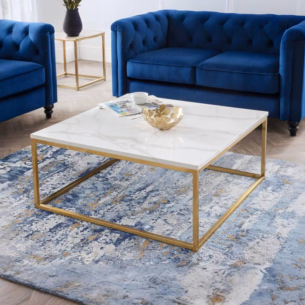 Cheshire Valenza Square Coffee Table in White Marble and Gold – 2