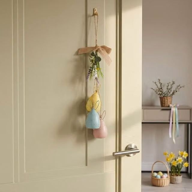 Garden Greatness Multicolour Ceramic Decorative Easter Bunny Bell Set for Tabletop Display