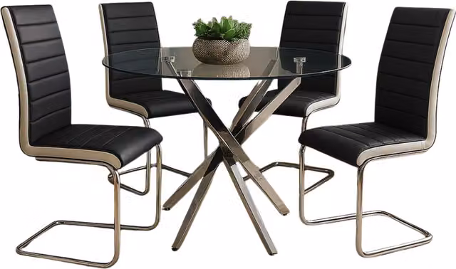 Kosy Koala Modern Round Glass Dining Table and Chairs Set in Black and Transparent