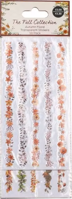 Pack of 10 Multicolour Autumn Floral Transparent Stickers
