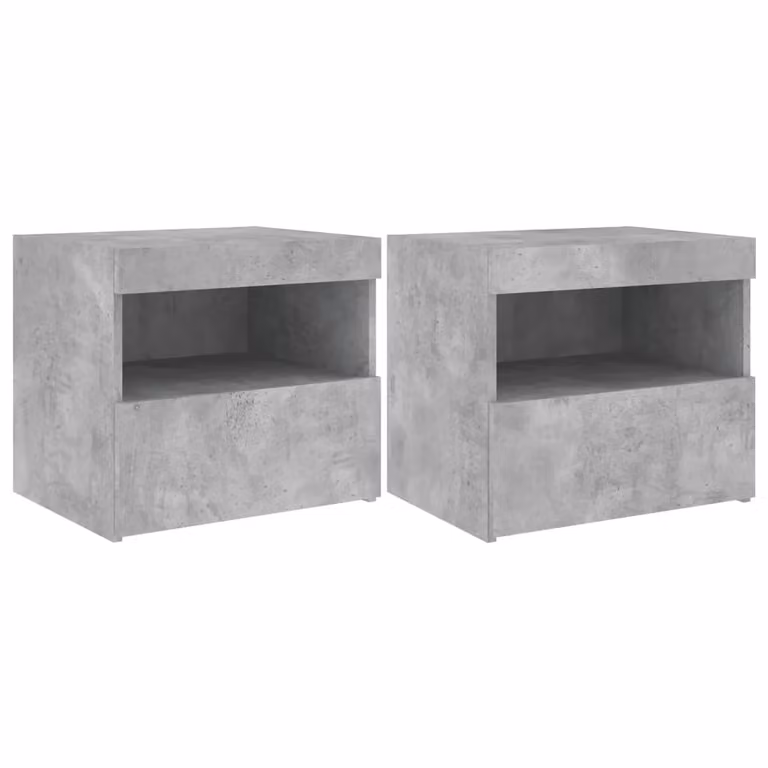Berkfield Home Set of 2 Modern Bedside Cabinets with Integrated LED Lights in Concrete Grey, W/D/H: 50 x 40 x 45 cm