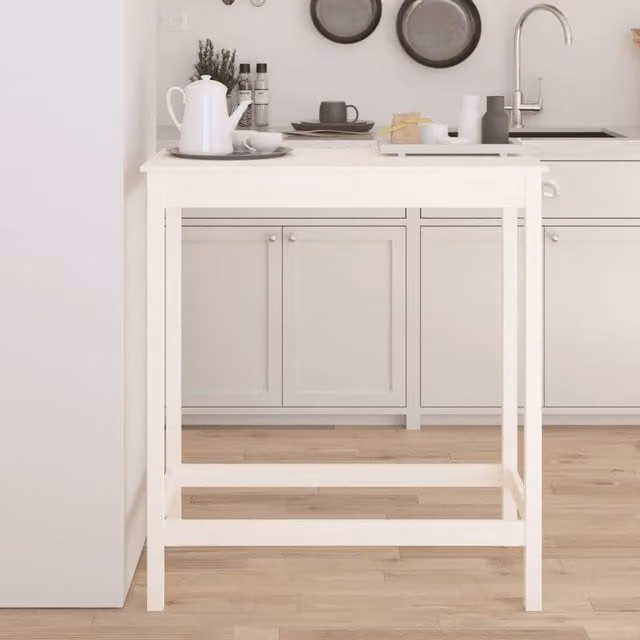 Berkfield Home Rustic White Solid Pine Bar Table W/D/H: 100 x 50 x 110 cm