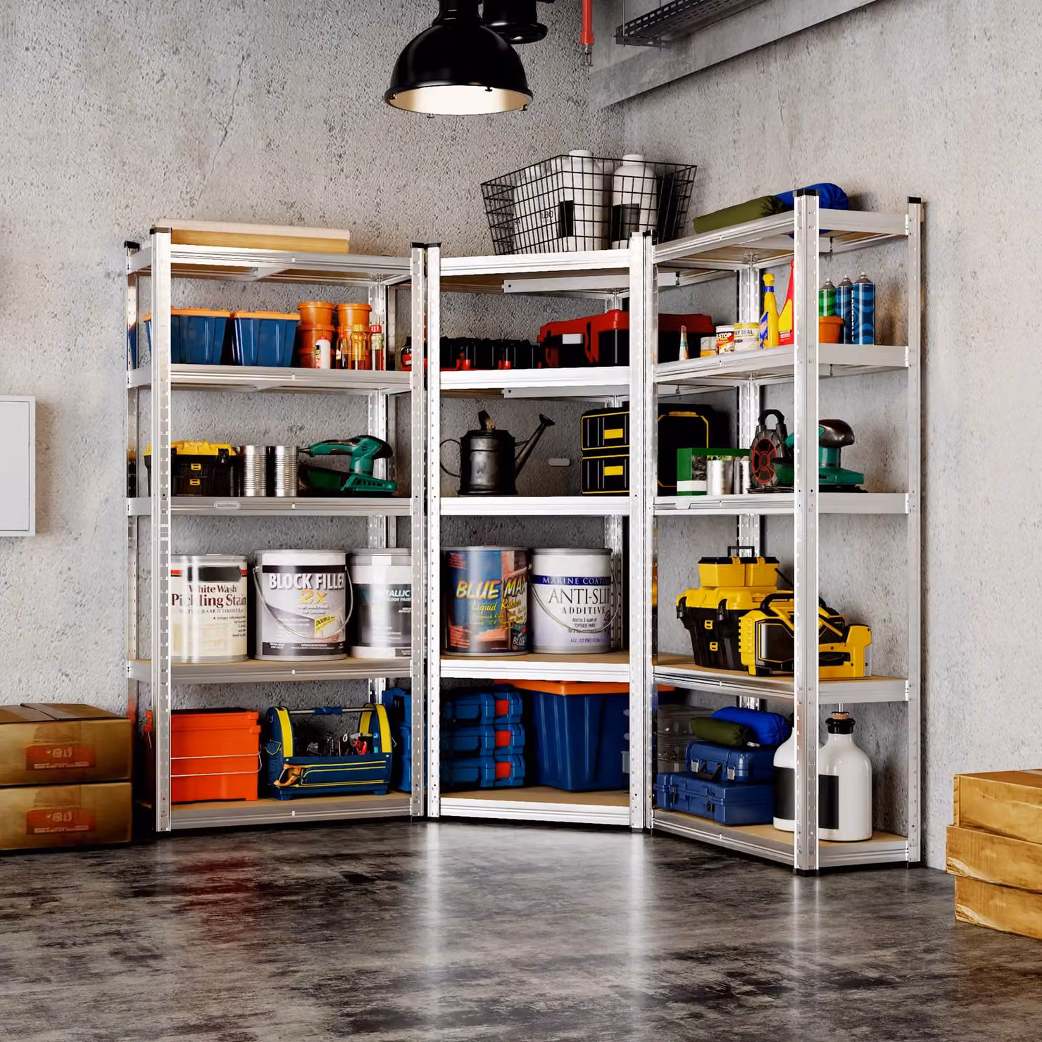 VonHaus Pack of 5 Silver Steel Garage Shelving Units, H 150 cm x W 70 cm x D 30 cm – 3