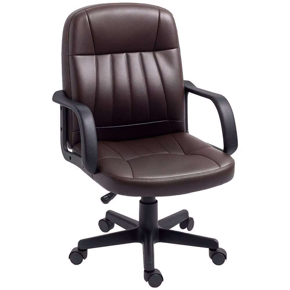 STILVORA Swivel Task Chair in Brown Synthetic Leather with Armrests and Castors – 4