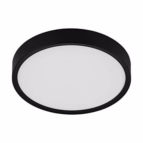 Loops Modern Round Flush Ceiling Light in Black with White Plastic Shade, LED 16.8W Included