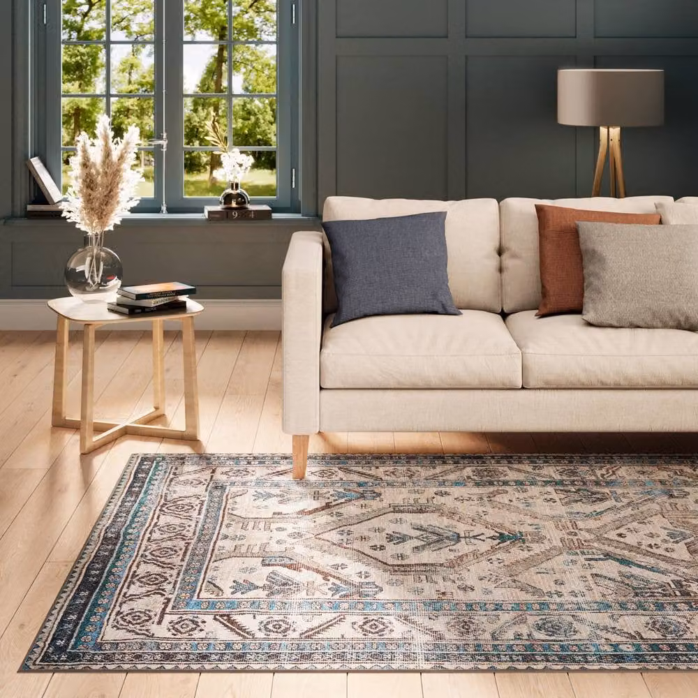 Kukoon Blue Vintage Machine Woven Washable Everyday Rug, W: 80 cm, L: 150 cm – 2