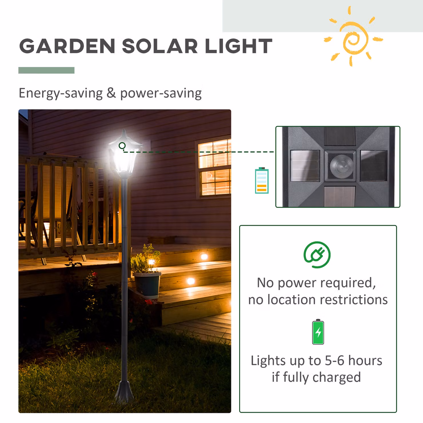 Outsunny Set of 2 Solar LED Garden Post Lamps, Black, Dimmable Bollard Lanterns with Dusk Sensor, IP44, Height: 120 cm – 5