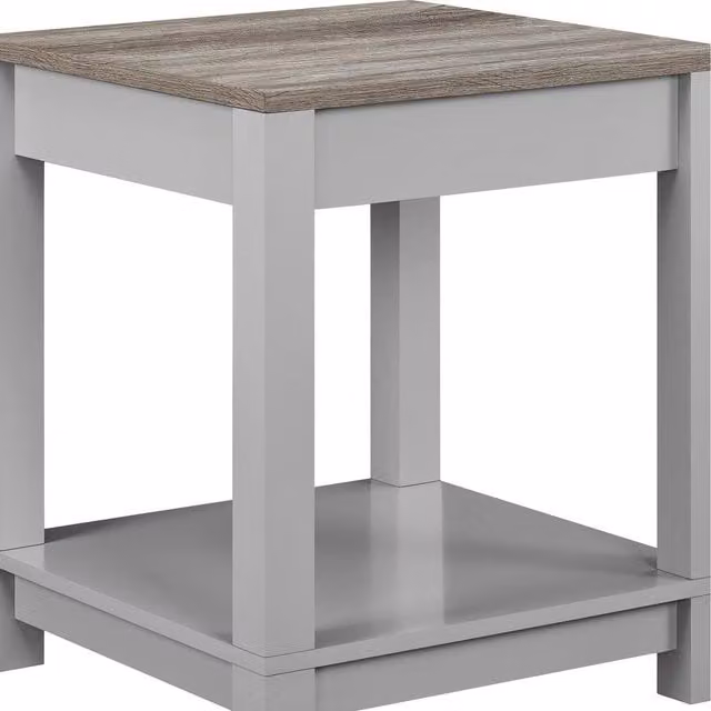 Carver Modern Square End Table with 1 Shelf in Grey and Brown
