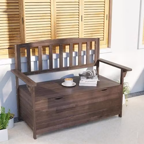 Outsunny 2 Seater Garden Storage Bench in Brown Wood, W/D/H: 112 x 84 x 58 cm – 7