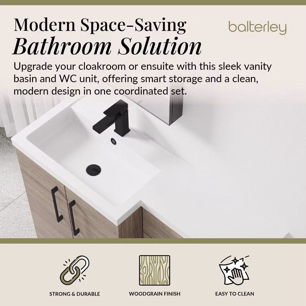 Balterley Modern Left-Hand Vanity and WC Unit Combination in Black and Brown, Width: 110 cm – 2