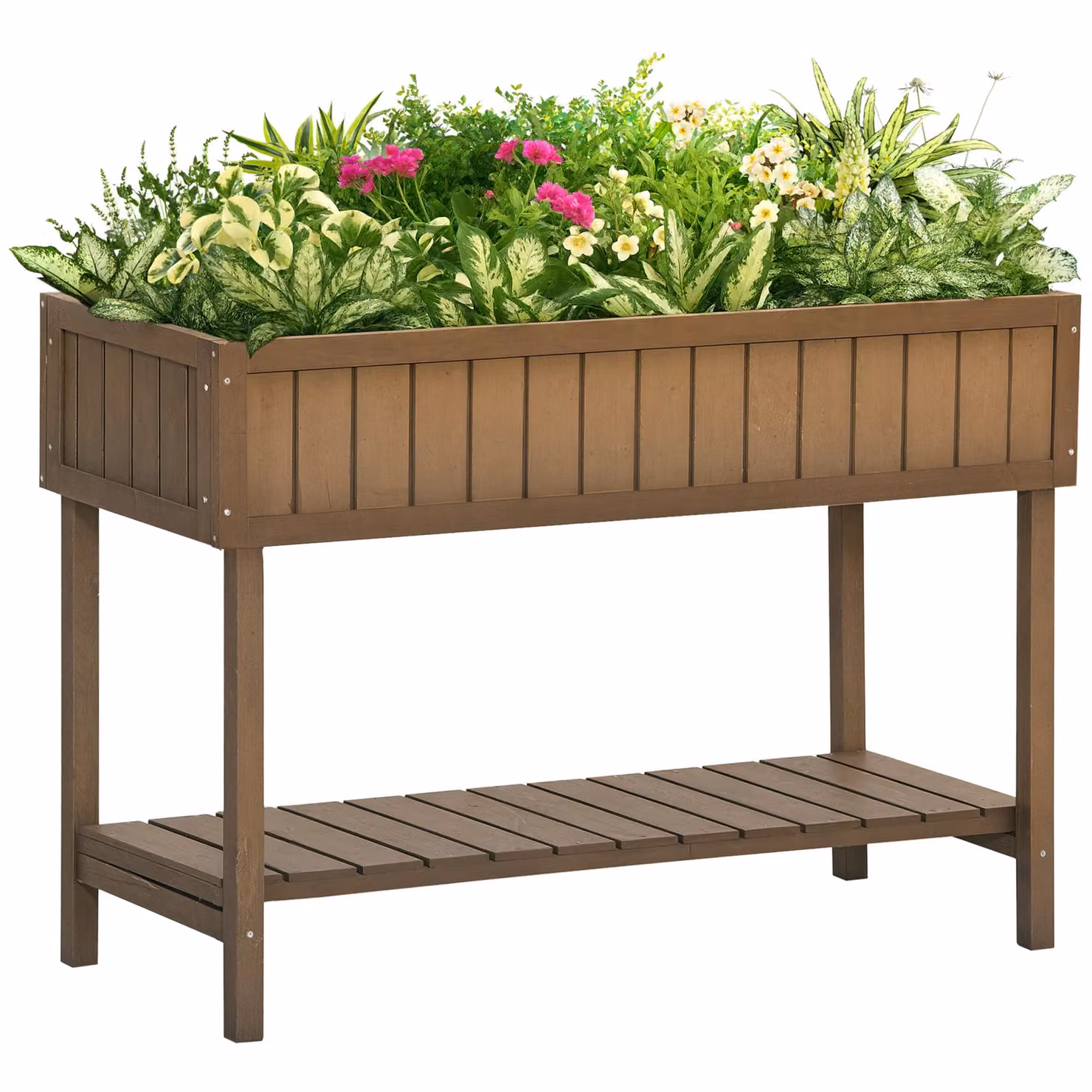 Outsunny Brown Wooden Raised Bed Herb Garden Planter with 8 Cubes and Bottom Shelf – 2