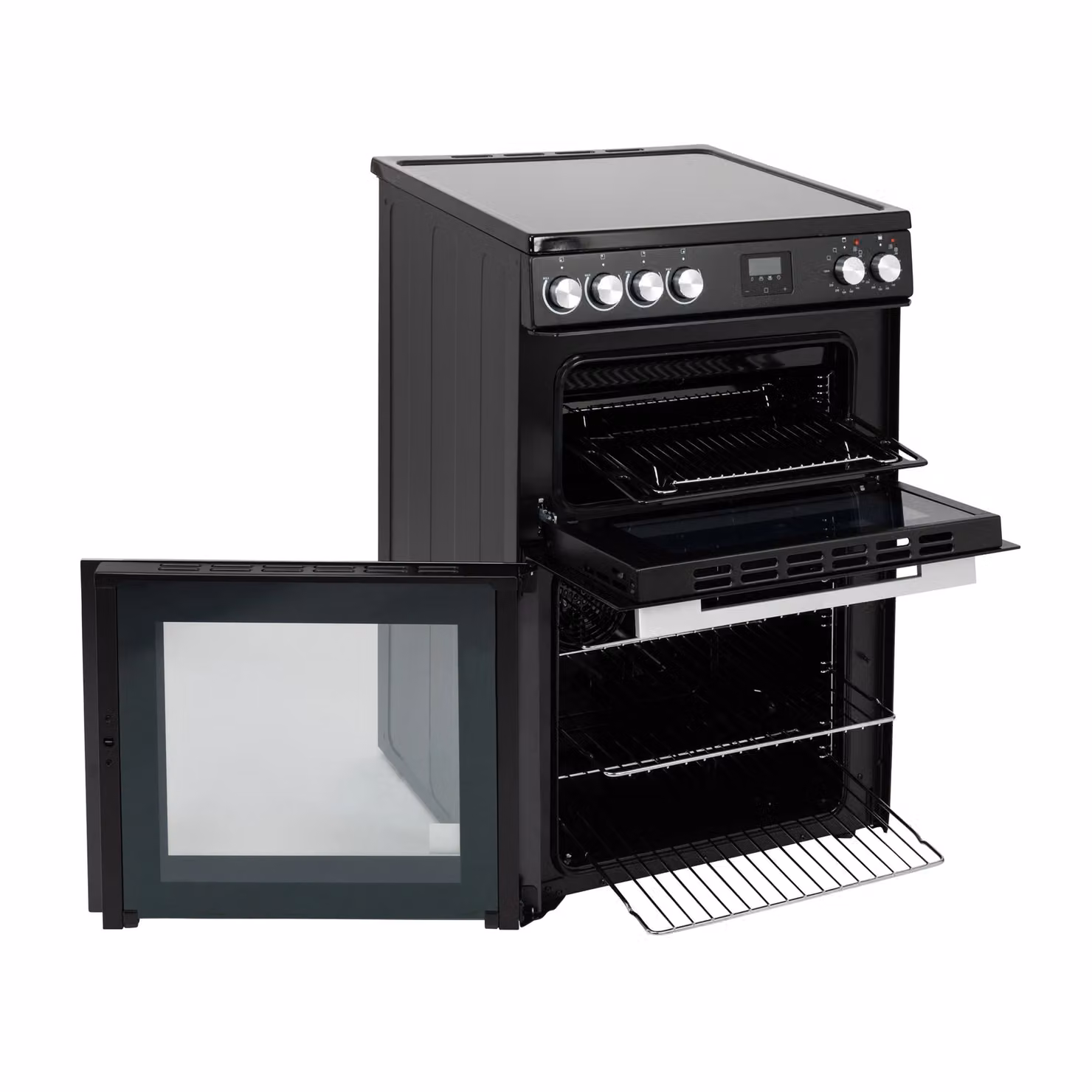 Willow 60cm Electric Double Oven Cooker with Ceramic Hob and Integrated Grill in Black and Silver – 5