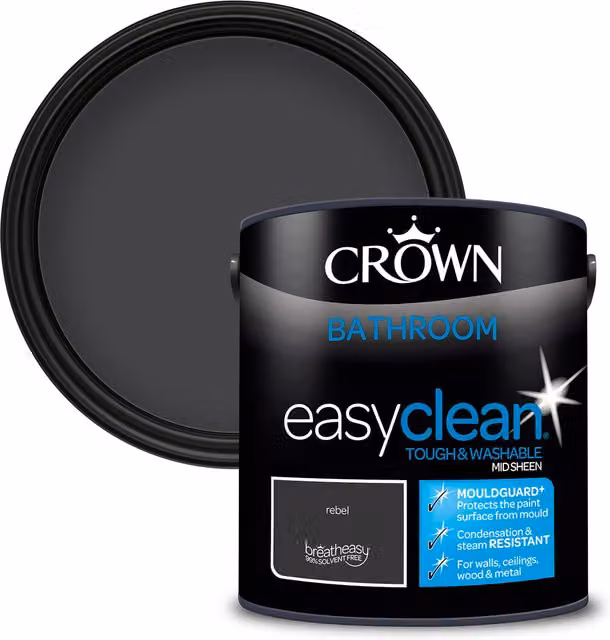 Crown Easyclean Mould Resistant Bathroom Paint, Grey and Black, 2.5 l – 1