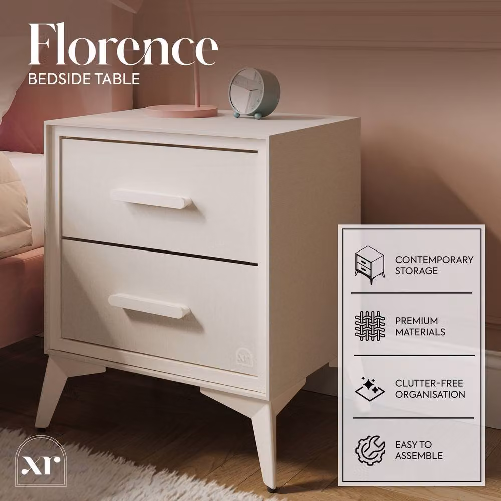 X Rocker Florence 2 Drawer Bedside Table in Beige and White – 2