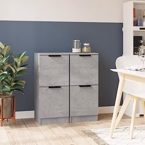 vidaXL Set of 2 Minimalist Sideboards in Concrete Grey, Engineered Wood, W/D/H: 30 x 30 x 70 cm – 2