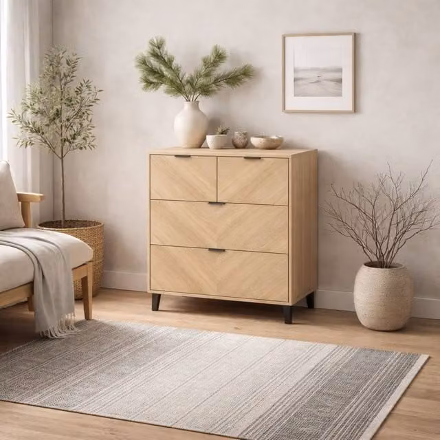 Wyld Haus Skerries Chevron 4 Drawer Chest in Natural Oak – 1