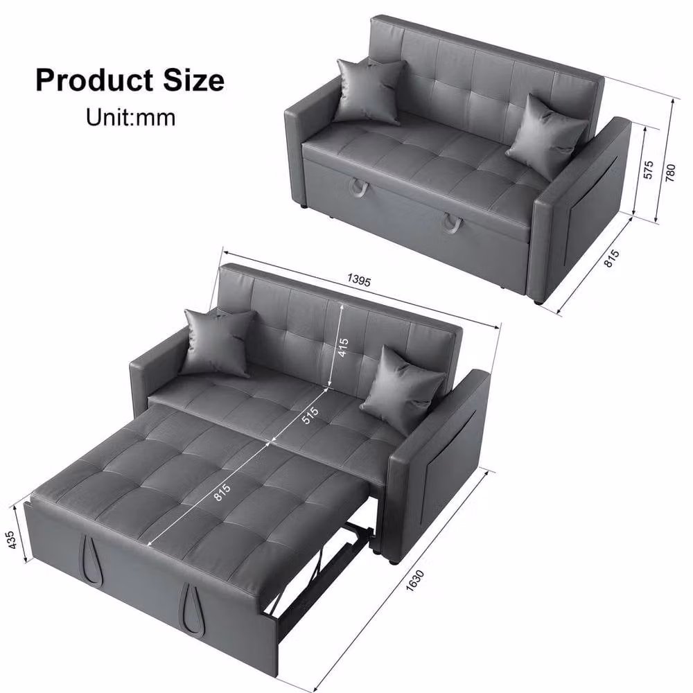 FORGEVIO Modern 2 Seater Sofa Bed in Grey with Synthetic Leather Upholstery, W/D/H: 140 x 200 cm – 4