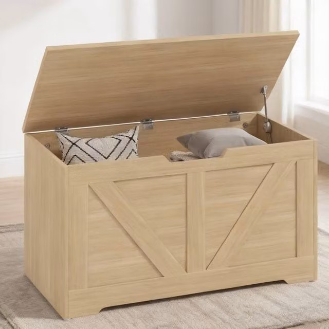 ERGOVEXA Rustic Brown and Beige Wood Storage Box, W/D/H: 136 x 40 x 45 cm