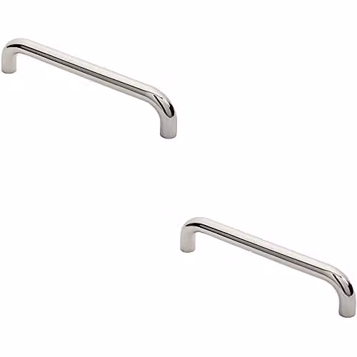 Loops 2 Pack Round D Bar Pull Handles in Polished Bright Stainless Steel, W: 325 mm, D: 25 mm, Fixing Centres: 300 mm
