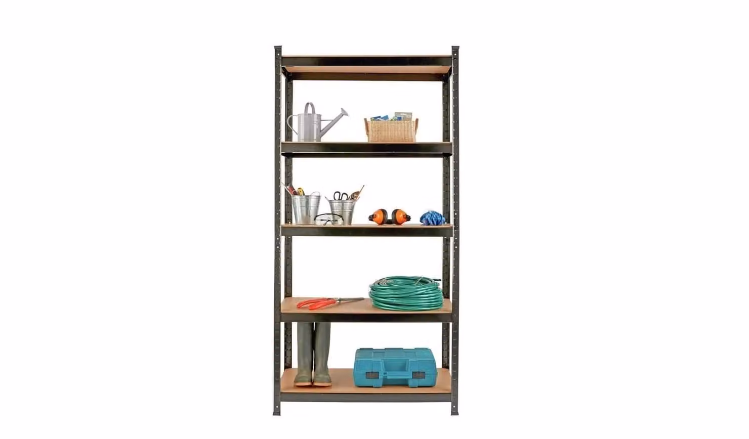 5 Tier Heavy Duty Industrial Garage Shelving Unit in Black Metal, H 180 x W 90 x D 45 cm
