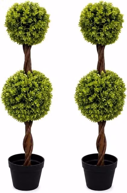 Leaf Pair of Green Artificial Double Ball Topiary Trees, Height: 90 cm – 5