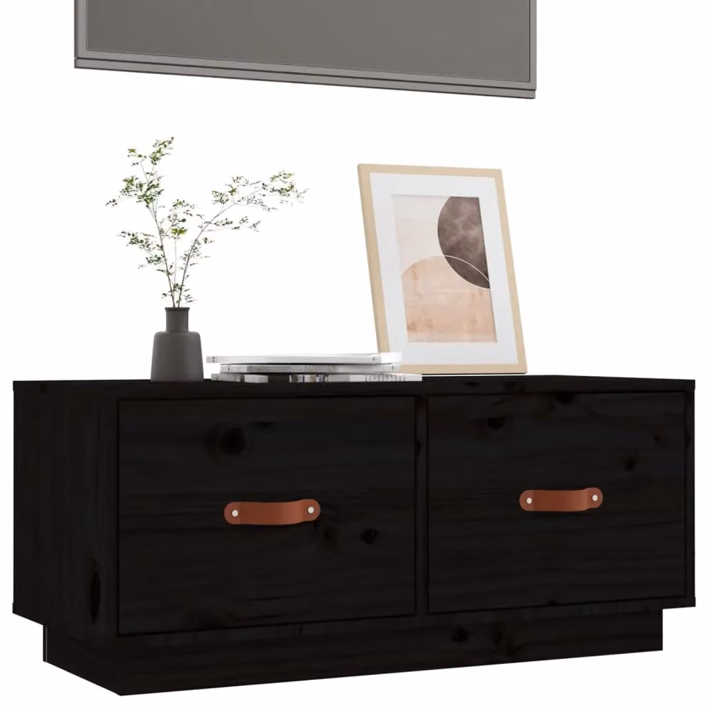 Berkfield Home Black Rustic Solid Wood Pine TV Cabinet W/D/H: 80 x 34 x 35 cm – 3