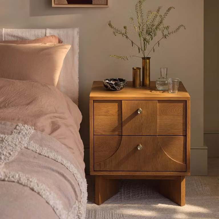Atkin & Thyme Umi Bedside Table in Oak Brown, W/D/H: 40 x 40 x 56.8 cm
