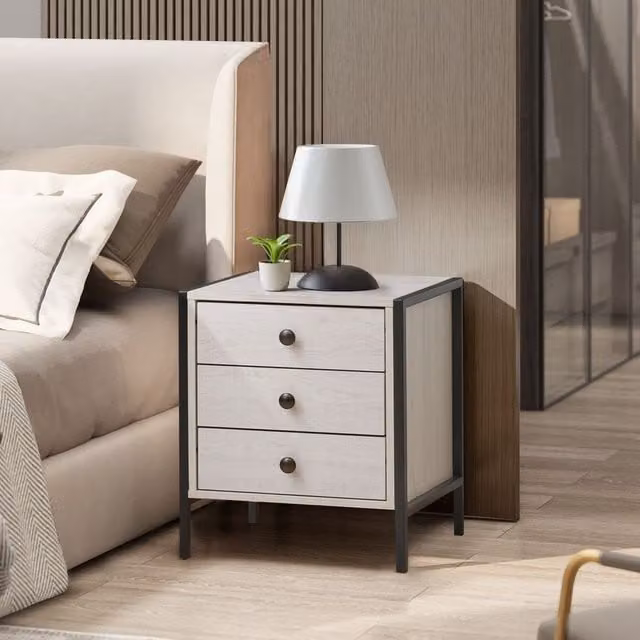 Swish Furniture Alva 3 Drawer Bedside Table in White Oak