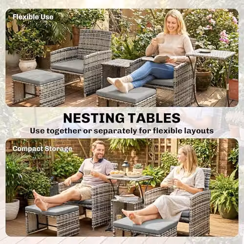 Outsunny 6 Piece L-Shape Rattan Garden Furniture Set with Upholstered Cushions and Coffee Table in Grey – 4