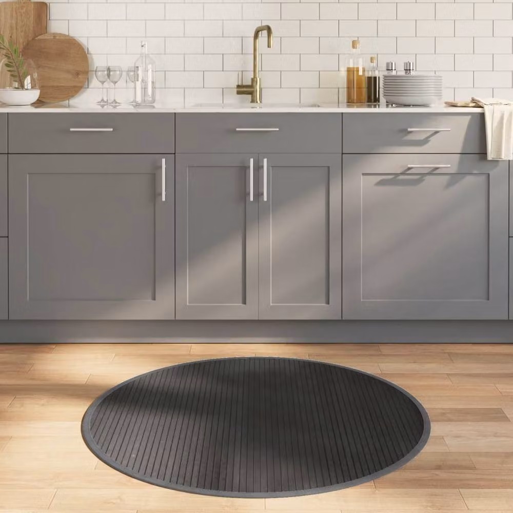 Berkfield Home Round Bamboo Rug in Grey, Diameter: 100 cm – 2