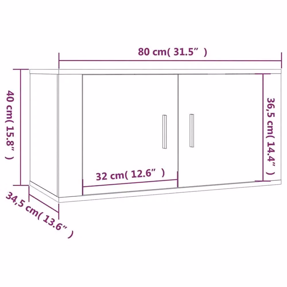 Berkfield Home Wall Mounted TV Cabinet in Grey Sonoma, W: 80 cm, D: 40 cm, H: 34.5 cm – 4