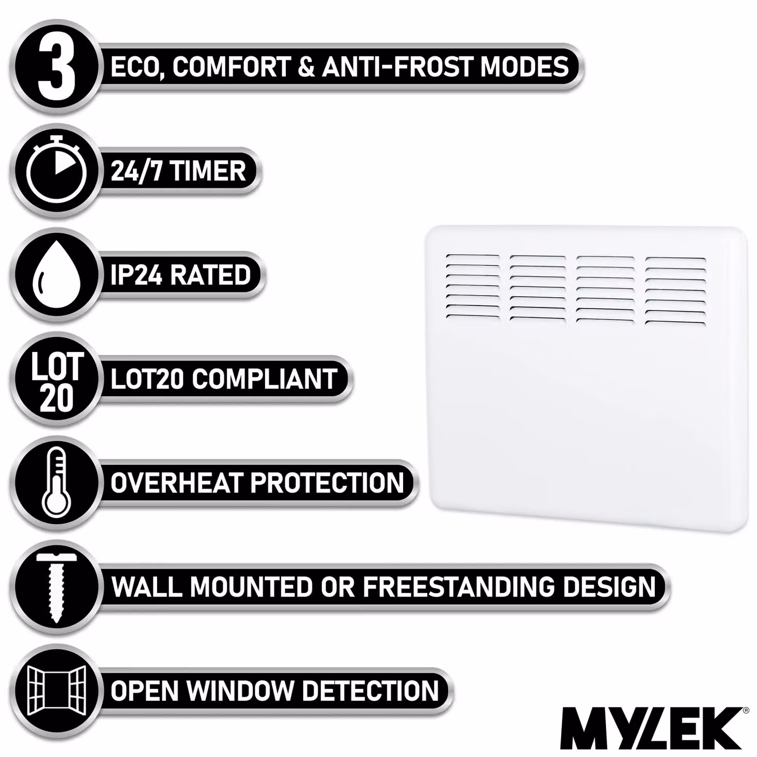 MYLEK Smart App Wifi Electric Panel Heater with 24/7 Timer, 1kW, White – 2