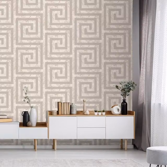 Debona Geometric Abstract Vinyl Wallpaper in Beige and Yellow